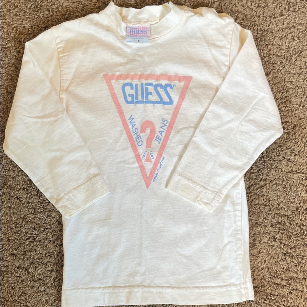 Vintage GUESS Kids Cream Long Sleeve Tee with Logo
